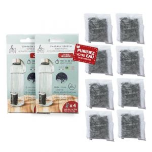 Le Charbon Actif Français 8X filtres à gourde Charbon actif végétal français Granules super activées - En 20 MINUTES seulement - Naturel pour carafe, gourde - Filtre l'eau courante du robinet (Le charbon actif français, neuf)
