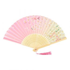 KEYIDO Rose Eventail Japonais Éventail Solide Bois Éventails Tissu Soie Evantail Bambou Chinois Evantaille Plié avec Frange Style pour Femme Mariage Été Enfant Fille Homme (ONEMAX-OUKUO, neuf)