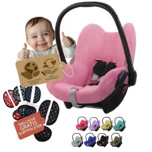 BAMBINI WELT Housse d'été, housse de protection, housse en tissu éponge + protège-ceinture pour Maxi Cosi CabrioFix (rose + noir) (BambiniWelt, neuf)