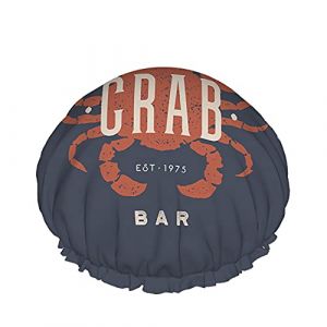 Bonnet de douche réutilisable crabe nautique Lettrage dessiné à la main thème de la mer motif animal marin côtier grand bonnet de douche bonnet de douche, bonnet de bain, couvre-cheveux pour femmes (2MACAXN9K15, neuf)