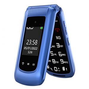 Telephone Portable Senior Clapet Débloqué avec Grosse Touche, 2.4"+1.8" Écran LCD Téléphone Portable Basique avec SOS-Knopf | Radio FM | Station de Recharge, Téléphone Portable Personnes Agées(Bleu) (Unitech-EU, neuf)