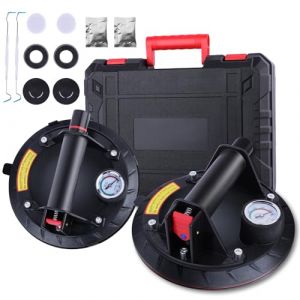 Ventouse Carrelage 2 Pièces 8", Ventouse Vitre avec Manomètre, Capacité de Charge de 360kg, Poignée en ABS Ventouse de Levage en Verre Pour soulever des vitres, plaques, carrelages et meubles (RONZEO LIMITED, neuf)