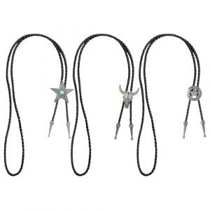 Plipdhy Lot de 3 Cravates Bolo Western en Cuir pour Hommes &ndash; Cravate Cowboy R&eacute;glable Style Vintage pour Mariage, D&eacute;guisement, Soir&eacute;e &agrave; Th&egrave;me ou Costume Country (xiulin, neuf)