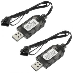 HUAREW 2 pi&egrave;ces 7.4V USB Chargeur C&acirc;ble RC avec Connecteur SM-4P Plug pour 2S 7.4V LiPo Batterie, Compatible avec Voiture RC, Bateau RC, Drone RC, Avions RC et Autres Jouets T&eacute;l&eacute;command&eacute;s (HUAREW, neuf)
