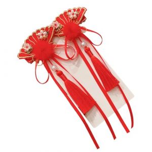 Bandeaux chinois pour le Nouvel An chinois, accessoires de cheveux rouges pour filles, accessoires pour cheveux rouges avec pompon pince &agrave; cheveux de style chinois &ndash; Accessoires de cheveux chinois (vuarend, neuf)