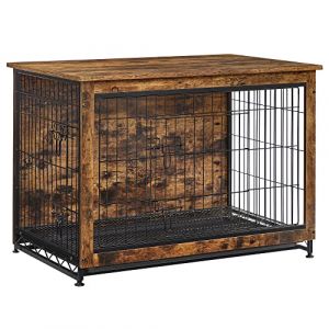 Feandrea Cage pour Chiens, Table d’Appoint, Niche Moderne pour Chiens Jusqu’à 32 kg, Cage pour Chiots, Plateau Amovible, Maisonnette pour Animaux, 2 Portes, Marron Rustique PFC003X01 (SONGMICS HOME FR, neuf)