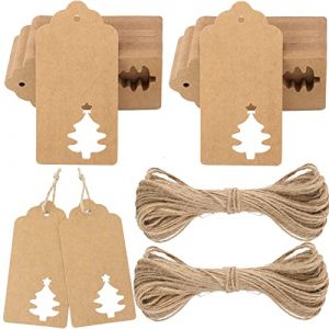 G2PLUS 100PCS &Eacute;tiquette en Papier Kraft &Eacute;tiquette No&euml;l &Eacute;tiquette Kraft Cadeau de No&euml;l avec 20M Ficelle pour D&eacute;corer L'arbre de No&euml;l（Arbre de No&euml;l Marron） (BIGGER, neuf)