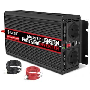 NOVOPAL Convertisseur Pur Sinus 2000W-DC 12V à AC 220V/230V Onduleur-2 Prise EU de Courant Alternatif et 1 Port USB-télécommande avec INCL. 5 mètres (Novopal Mall, neuf)