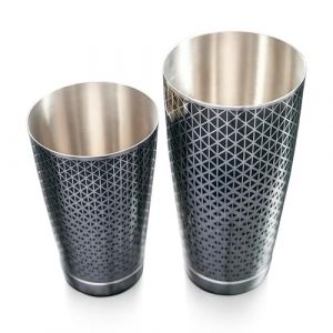 Kidia Boston Shaker Professionnel en Acier Inoxydable 304 avec Motif Géométrique Noir – Set Tin-on-Tin 828 ml + 424 ml – Coffret Bois Inclus – Kit Barman Cocktail, Bar, Maison, Cadeau Élégant (Kidia, neuf)