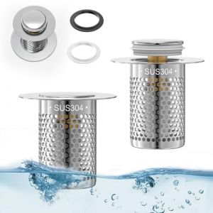 2 Pi&egrave;ces Bouchon Lavabo Pop Up INOX 304, Bouchon Evier Salle de Bain avec Filtre, Bouchon D'&eacute;vier de Cuisine, Filtre Evier Pop-Up pour Bain, &Eacute;vier, Cuisine, 5.5 &times; 5.3 &times; 3.3 CM (Doreenstar, neuf)