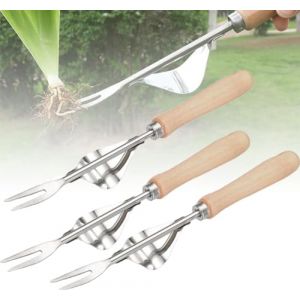 2025 Nouveau Jardinière Manuelle, Désherbeur Manuel Outil Gouge de Désherbage en Acier Inoxydable avec poignée Bois Pelle Jardinage Arrache Pissenlit (3pcs) (Hoidokly Direct, neuf)