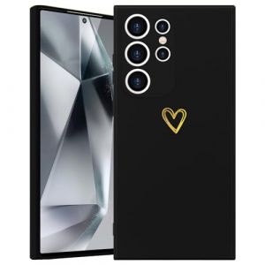 Wirvyuer Coque Compatible avec Samsung Galaxy S24 Ultra 5G Antichoc Coque Silicone TPU avec Motif Coeur d'amour Dor&eacute; Mignon &Eacute;tui Protection Compl&egrave;te Souple pour Samsung Galaxy S24 Ultra 5G (Noir) (meijiehua, neuf)