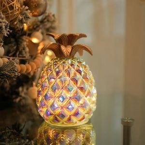 hvfun Lampe ananas en verre irisé – Lampe LED à piles avec modes continu et scintillant, minuterie de 6 heures – Idéal pour décoration tropicale et cadeaux (Hvfun, neuf)
