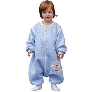 MIKAFEN Gigoteuse b&eacute;b&eacute; &agrave; Manches Longues pour l'hiver - Gigoteuse pour b&eacute;b&eacute; avec Pieds - 100% Coton- Unisexe - Longueur : 90cm 1-3 Ans - Bleu (Mikafentech, neuf)