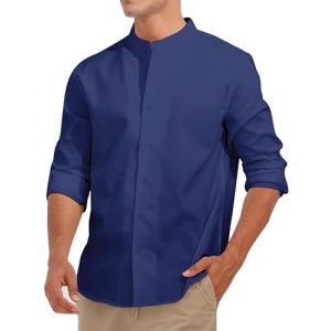 Fanient Chemise en Lin pour Homme Chemise à Manches Longues et col Montant Chemise de Loisirs Décontractée Chemise d'été Montante XL (Evensu, neuf)
