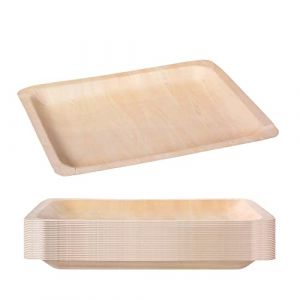 GRÄWE - Lot de 25 assiettes jetables en bois - Rectangulaires - 26,5 x 21,5 cm (Gräwe-shop, neuf)