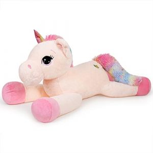 Yeqivo Licorne G&eacute;ante Jouets en Peluche Grands Animaux en Peluche Licorne Violet Arc-en-Ciel Unicorn Plush (Cr&egrave;me,110CM) (Yeqivo Store, neuf)