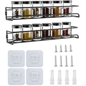 YunNasi &Eacute;tag&egrave;re &agrave; &Eacute;pices Mural en Acier Inoxydable Porte &Eacute;pices de Cuisine Adh&eacute;sif sans Per&ccedil;age Id&eacute;al pour 12/24 Bocaux &agrave; &Eacute;pices Organisateur d'&Eacute;pices 29X6X6cm (Noir, Ensemble 2 pi&egrave;ces) (Le Rhin, neuf)