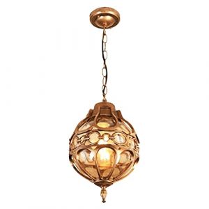 Mengjay Trade Lanterne Suspension Extérieure, Imperméable IP23 Plafonnier Suspendu avec Globe en Verre, E27 Lampes Suspendues, Rétro Lampe Pendentif Pour Restaurant Bar Cuisine Porche Entrée (Bronze) (Geste shop, neuf)