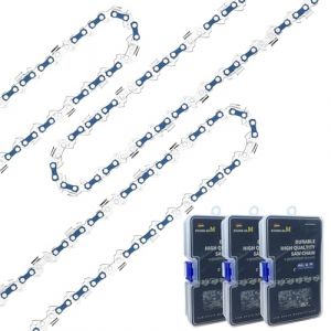 3 Chaînes de Tronçonneuses 25 cm avec Boîte en Plastique, 40 Maillons, Pas de 3/8", Jauge 0,05" (1,3 mm), Chaîne à Faible Rebond Compatible pour Black & Decker, Ryobi, Ferrex, Primaster et autres (YCblue-EU, neuf)