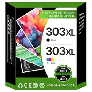 303XL 303 Cartouches, Remplacement Cartouche pour HP 303 303 XL Noir et Couleur, Encre 303XL pour HP Envy Photo 6230 7134 6232 6220 7830 6234 7130 7855 7864 (1 Noir, 1 Couleur, 2 Pack) (VETRINIA, neuf)