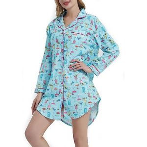 CHUNG Chemise de nuit &agrave; manches longues boutonn&eacute;e pour femme - Chemise de nuit &agrave; carreaux - Motif tartan - Flanelle et coton, M (CHUNG Underwear, neuf)