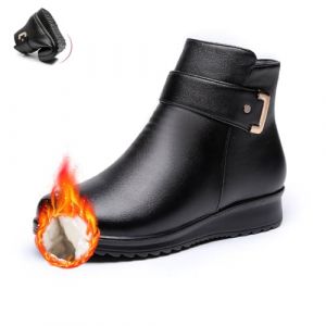 POIOZXD Bottes orthop&eacute;diques en cuir v&eacute;ritable avec boucle en m&eacute;tal pour femme, chaudes et antid&eacute;rapantes, doubl&eacute;es en peluche, fermeture &eacute;clair lat&eacute;rale, cheville d'&acirc;ge moyen (ChongLang, neuf)