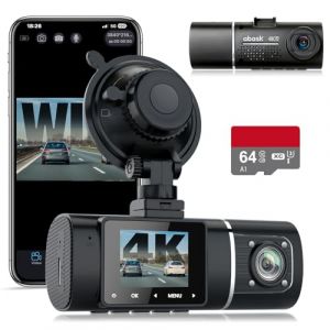 ABASK Dashcam Voiture 4K WiFi avec Carte 64G, Double Caméra Embarquée Voiture 1080P 170° Avant et 140° Cabine, HDR, 24H Surveillance du Stationnement, Capteur G, Enregistrement en Boucle (ABASK_ZH_STORE, neuf)