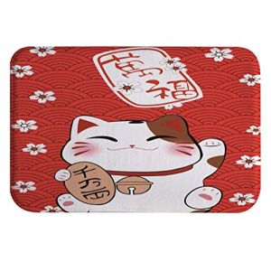 A.Monamour Antid&eacute;rapant Absorbant Lavable Tapis de Bain Chat Porte-Bonheur Japonais Vagues Oc&eacute;an Sakura Doux Flanelle Tapis pour WC Salle de Bain Lavabo Baignoire Douche Cuisine Evier Salon Chambre (A.Monamour Boutique, neuf)