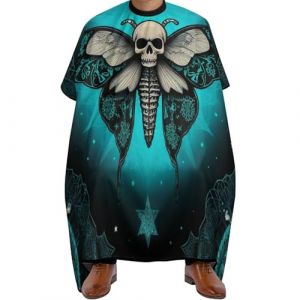 Cape de Barbier Papillon gothique, crâne mort, lune, Imperméable Capes de Coiffeur Portable Cape de Coupe de Cheveux pour Salon Couper 140X168cm (guangzhouchengzemaoyizhongxingerenduzi, neuf)
