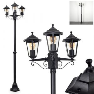 HOFSTEIN Lampadaire d'extérieur Loria, lampadaire en métal/verre noir/transparent, candélabre 3 ampoules au look antique, hauteur max. 200 cm, éclairage de jardin IP44, 3 x E27, sans ampoule (hofstein, neuf)