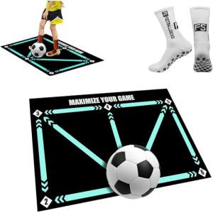 Aubzy Marque Mat&eacute;riel d'entra&icirc;nement des pas football 60x90 cm &ndash; Anti-d&eacute;rapant Amorti Contr&ocirc;le de balle pour enfants 4-15 ans &ndash; Entra&icirc;nement de pas avec paire de chaussettes &ndash; Parfait pour jardin, ter (haiweiwangluo, neuf)