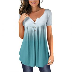 Chic Et &Eacute;l&eacute;gant Chemisier Femme Manches 3/4,T Shirt Imprim&eacute; Fleurs avec Pliss&eacute;,Tee Shirt Col en V Blouse De Boheme Hauts avec Boutons,D&eacute;contract&eacute;e Tunique &Eacute;t&eacute; Plage Travail Tunique Tops (Wyongtao❖, neuf)