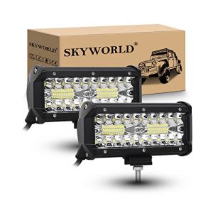 SKYWORLD 2Pcs 18 cm 7 pouces 120W Phare de Travail led, Projecteur LED 12V 24V Rampe eclairage 4x4 Etanche pour Voiture Camion Tracteur Quad V&eacute;hicule Bateau, 6000K feu antibrouillard (SKYWORLD-EU, neuf)