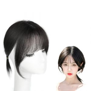 Frange À Clipser for Femme Au Quotidien Compléments Capillaires 3D À 360° Extensions De Cheveux 100% Humains Frange Française Légère, Postiches De 25 Cm for Perte De Cheveux, Cheveux Gris(Black) (shaoqingg, neuf)