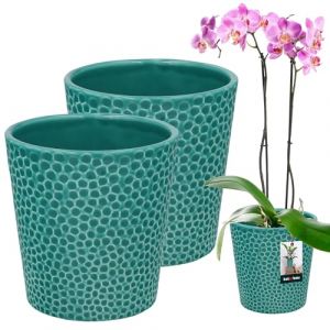 KOTARBAU® 2 x Pot De Fleur Rond En Céramique Turquoise ⌀ 12 cm |Cache Pot Céramique |Pot Céramique Plante |Pot De Fleur Céramique |Pot De Fleur En Céramique |Pot De Fleur Céramique |Pot Pour Orchidées (KOTARBAU, neuf)