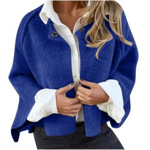Klijuiaup Cape courte en laine mélangée pour femme - Léger - Ouvert sur le devant - Avec bouton sur le devant - Cardigan court pour femme - Manteau Wimter - Veste de travail ou de bureau, bleu, L (Ning sensitive muscle, neuf)