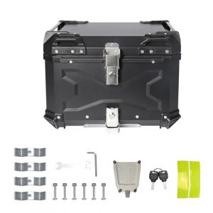 Top Case Moto, 45L/55L Alliage d'aluminium Coffre Moto, Solide et Imperméable, Valise à Casque avec Serrure de Sécurité, Dossier et Fond, Valise de Voyage pour Le Rangement de Casque (55L-Avancé) (DONARU, neuf)