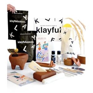 Klayful – Kit Poterie Adulte | Argille Autodurcissante Sans Cuisson,Peintures,Outils,Pinceaux,Base Blanche,Vernis,Guide (3 kg Argile Terracotta – Sans Peintures) (klayful, neuf)