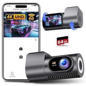 CIEVIE Dashcam Voiture 4K avec &Eacute;cran IPS 1,5" & 5G WiFi & Carte SD 64G, Mini Dash Camera Voiture Rotative 360&deg;, WDR, Mode Stationnement 24H, Capteur G, Enregistrement en Boucle, Grand Angle 170&deg;,C200 (Hongdez, neuf)