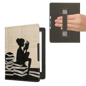 kwmobile &Eacute;tui Compatible avec Kobo Aura H2O Edition 2 Coque - &Eacute;tui &agrave; Rabat magn&eacute;tique Tablette eReader Similicuir avec Sangle - Noir-Beige (SX-Commerce, neuf)