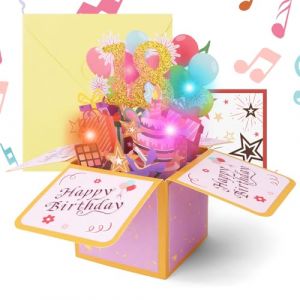 OFFCUP 18 Ans Carte d'anniversaire, Pop-up 3D 18e Carte Anniversaire Musicale, Bougie &agrave; Souffler Music Lumi&egrave;re avec Enveloppe,Cadeau d'anniversaire pour Homme Femme Famille Amis, Rose (HOOCHE, neuf)