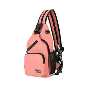 FANDARE Femme Sac de Poitrine Petit Sacs &agrave; Dos avec Trou pour &eacute;couteurs Sac &agrave; Bandouli&egrave;re Fille Sacoche Bandouliere Sling Bag pour la Randonn&eacute;e V&eacute;lo Camping Polyester Durable Rose (BEWMER S.R.L., neuf)