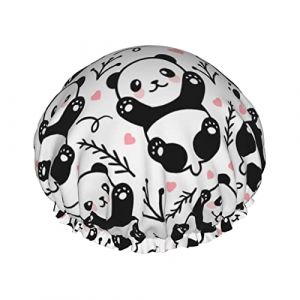Panda Bonnets de douche pour femme Bonnet de douche imperméable réutilisable Double bLayers Bonnet de bain élastique avec doublure en Peva douce et confortable Bonnet pour douche (changfengZA, neuf)