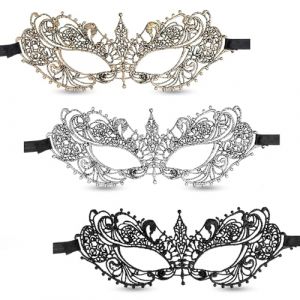 Classicseali Lot de 3 masques de costume vénitien, masque vénitien en dentelle pour homme et femme, masque en dentelle, bal masqué pour Halloween, carnaval, danse (or, argent, noir) (bears infested, neuf)