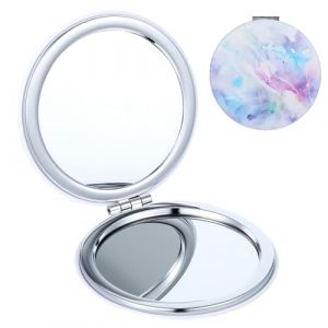 Dimeho Miroir de maquillage compact grossissant pliable avec peinture color&eacute;e, miroir cosm&eacute;tique portable petit en plastique pour sac, double face, grossissement 2X, mignon petit miroir (Lila) (richpower, neuf)
