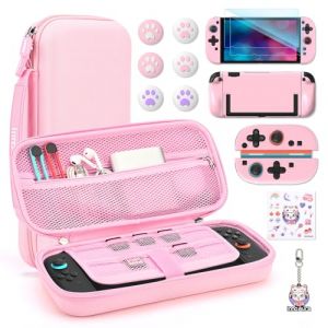 innoAura 14 en 1 Pochette Switch 2 pour NS Switch 2 (2025), Housse Switch 2 avec &eacute;tui de transport, coque de protection, grips pour sticks, protection d'&eacute;cran, pendentif mignon et autocollant, Rose (innoKit, neuf)