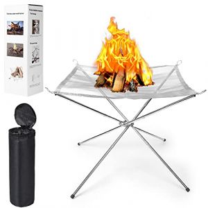 56cm Foyer Portable pour Camping, Cheminée D'extérieur Pliable, Brasero en Maille d'acier Inoxydable pour Pique-Nique, Feu de Camp, Terrasse, Jardin (56 x 56 x 43cm) (Axline-EU, neuf)