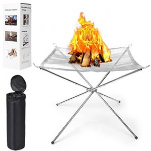 Foyer Portable pour Camping, Grille Barbecue/Chauffage Pliable, Foyer de Camping, avec Sac de Transport, pour Patio, Camping, Jardin, Voyage (56 x 56 x 43 cm) (Axline-EU, neuf)