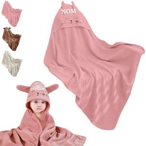 G&eacute;n&eacute;rique Cape de Bain Bebe Personnalisable - Brod&eacute; avec Nom, Cadeau Naissance Personnalis&eacute;, Cadeau Personnalis&eacute; Bebe, Sortie de Bain Bebe Douce et S&ucirc;r, pour Bain Bebe et B&eacute;b&eacute; Dort (Rose) (shengtaodianzi2020, neuf)